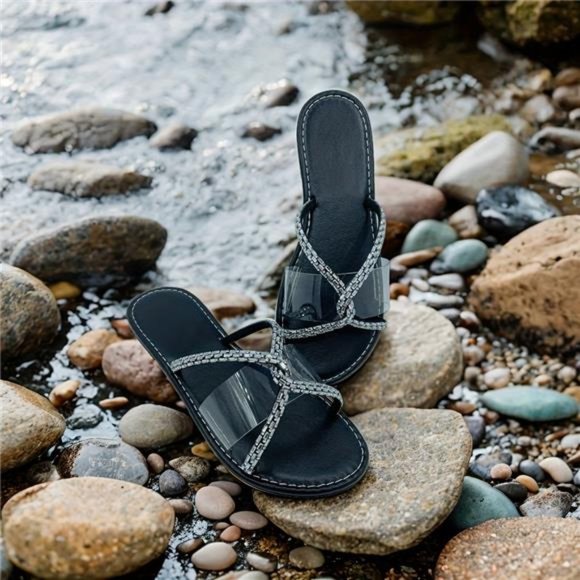 Women's Rhinestone Sandals, rhinestone flip flops Women's Rhinestone San… - Picture 3 of 7